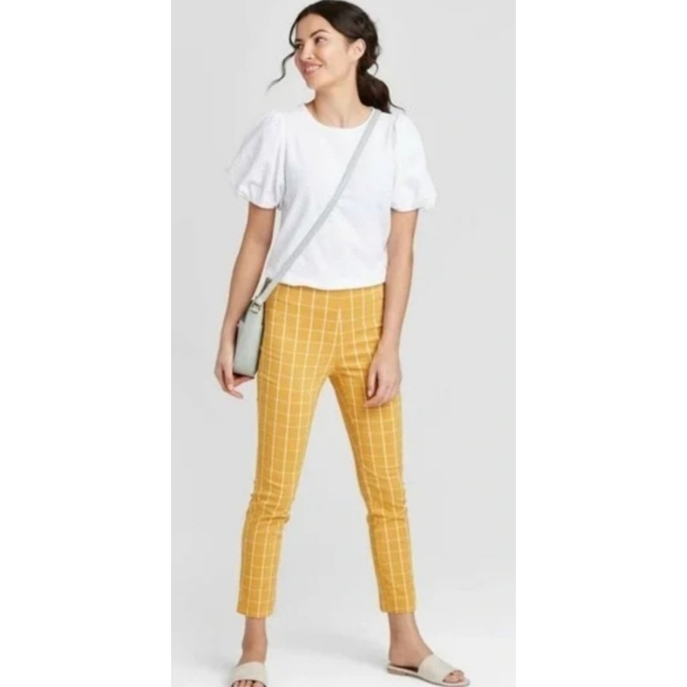 A New Day Windowpane Ankle Pants Golden Yellow & White Size 2